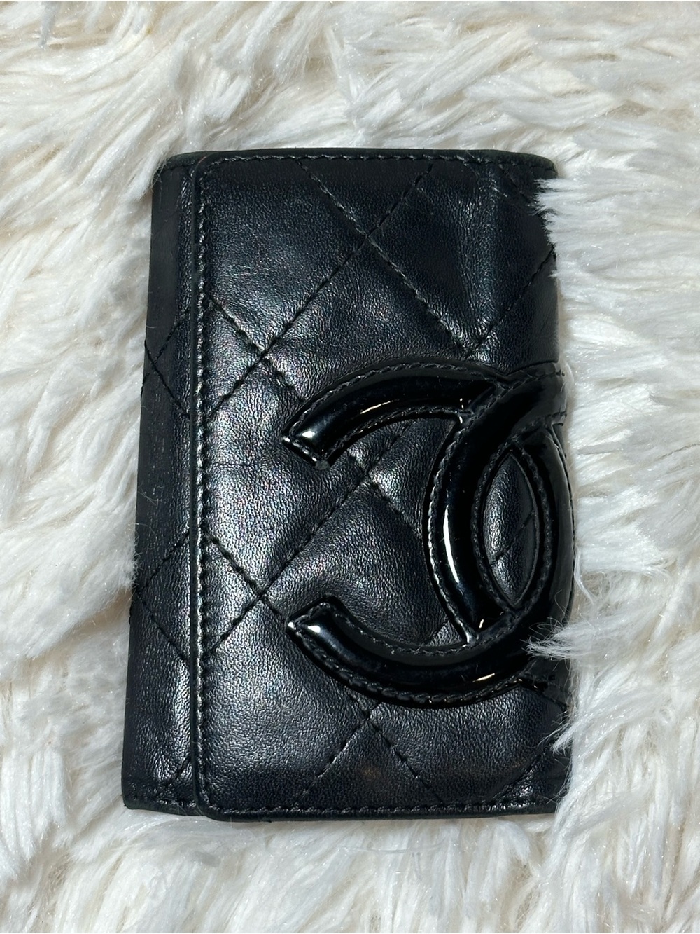 CHANEL Cambon Black Quilted Leather Key Holder with CC Logo